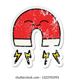 distressed sticker of a cute cartoon magnet