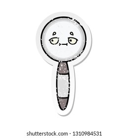 distressed sticker of a cute cartoon magnifying glass