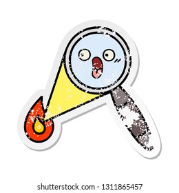 distressed sticker of a cute cartoon magnifying glass