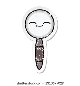 distressed sticker of a cute cartoon magnifying glass