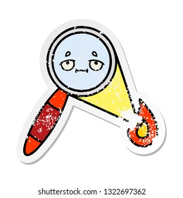 distressed sticker of a cute cartoon magnifying glass