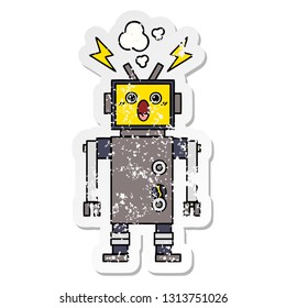 distressed sticker of a cute cartoon malfunctioning robot