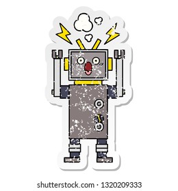 distressed sticker of a cute cartoon malfunctioning robot