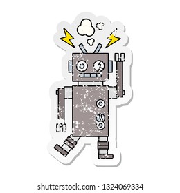 distressed sticker of a cute cartoon malfunctioning robot