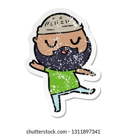 distressed sticker of a cute cartoon man with beard