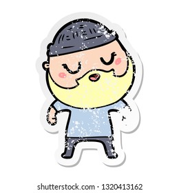 distressed sticker of a cute cartoon man with beard