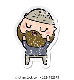 distressed sticker of a cute cartoon man with beard