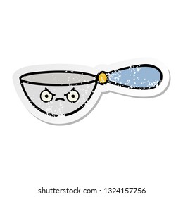 distressed sticker of a cute cartoon measuring spoon