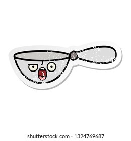 distressed sticker of a cute cartoon measuring spoon