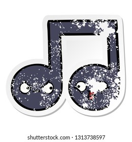 distressed sticker of a cute cartoon musical note
