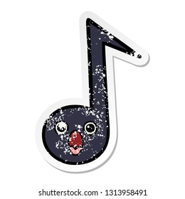 distressed sticker of a cute cartoon musical note