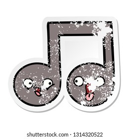 distressed sticker of a cute cartoon musical note