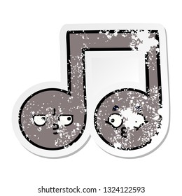 distressed sticker of a cute cartoon musical note