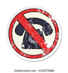 distressed sticker of a cute cartoon no phones allowed sign