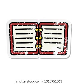 pegatina angustiada de un lindo libro de notas de dibujos animados