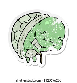 adesivo angustiado de uma tartaruga velha do desenho animado bonito
