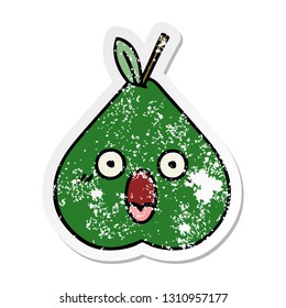 distressed sticker of a cute cartoon pear