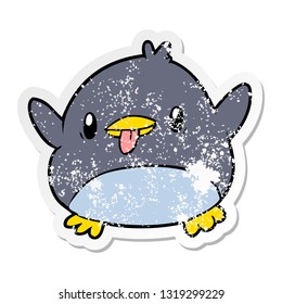 distressed sticker of a cute cartoon penguin