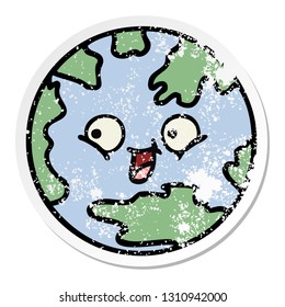 distressed sticker of a cute cartoon planet earth