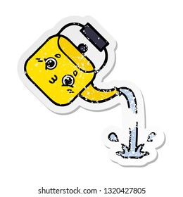 distressed sticker of a cute cartoon pouring kettle