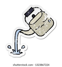 distressed sticker of a cute cartoon pouring kettle