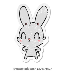 distressed sticker of a cute cartoon rabbit