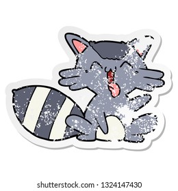 distressed sticker of a cute cartoon raccoon distressed sticker of a cute cartoon raccoon
