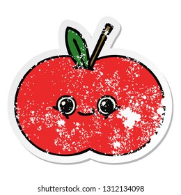 distressed sticker of a cute cartoon red apple