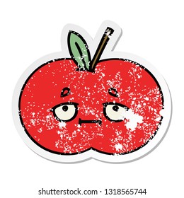 distressed sticker of a cute cartoon red apple
