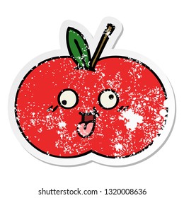 distressed sticker of a cute cartoon red apple