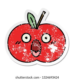 distressed sticker of a cute cartoon red apple