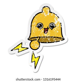 distressed sticker of a cute cartoon ringing bell