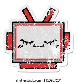 distressed sticker of a cute cartoon robot head