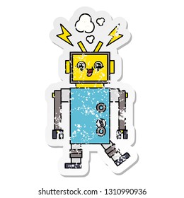 distressed sticker of a cute cartoon robot