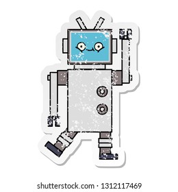 distressed sticker of a cute cartoon robot