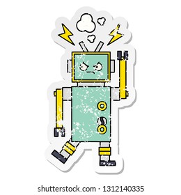 distressed sticker of a cute cartoon robot