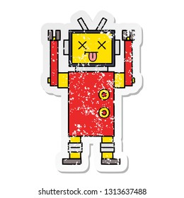 pegatina angustiada de un lindo robot de dibujos animados