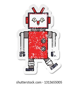 distressed sticker of a cute cartoon robot
