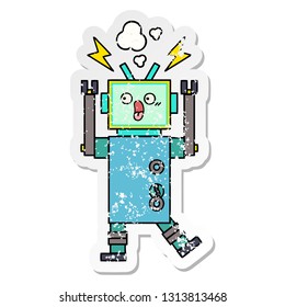 distressed sticker of a cute cartoon robot
