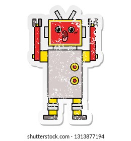 distressed sticker of a cute cartoon robot