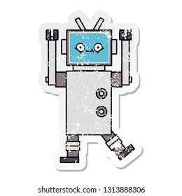 distressed sticker of a cute cartoon robot