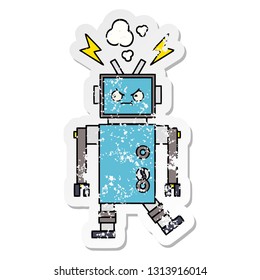distressed sticker of a cute cartoon robot