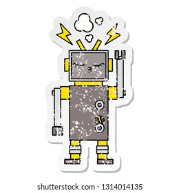distressed sticker of a cute cartoon robot