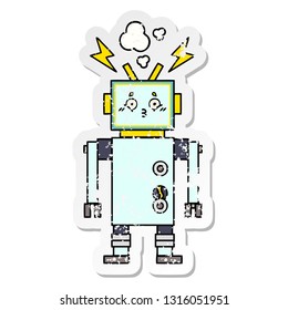 distressed sticker of a cute cartoon robot