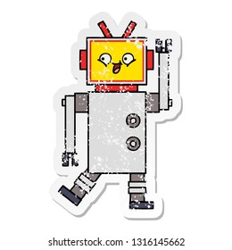distressed sticker of a cute cartoon robot