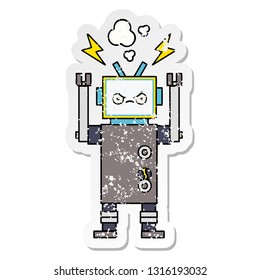 distressed sticker of a cute cartoon robot