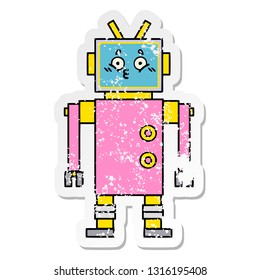 distressed sticker of a cute cartoon robot