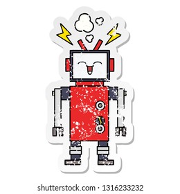 bedrückter Aufkleber eines süßen Cartoon-Roboters