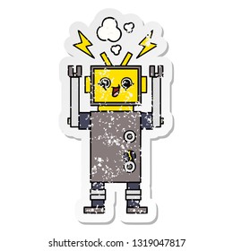 distressed sticker of a cute cartoon robot