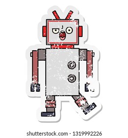 distressed sticker of a cute cartoon robot